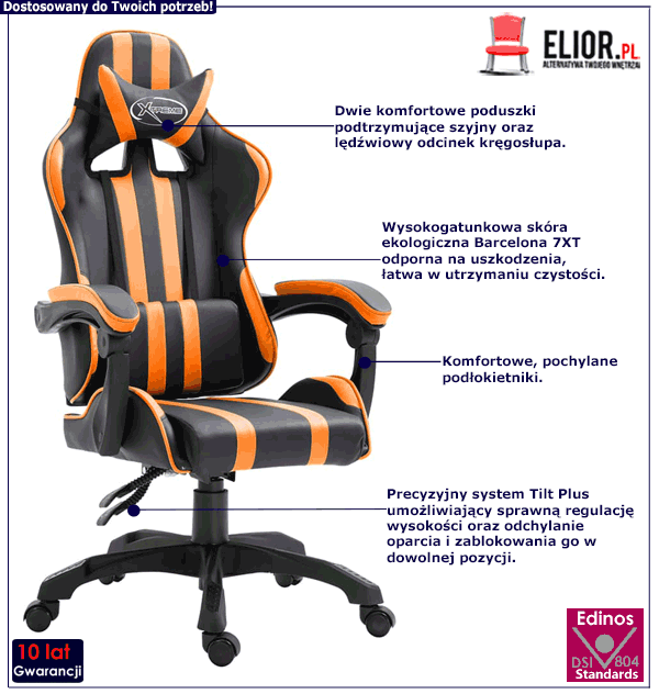 Fotel gamingowy obrotowy Davo z dwoma poduszkami