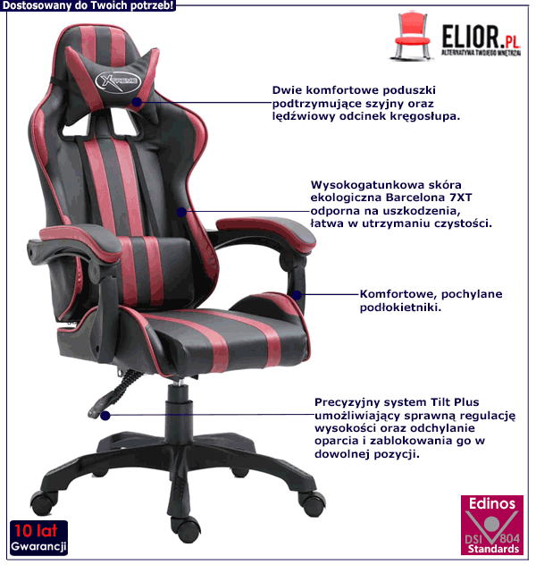Fotel gamingowy obrotowy Davo z dwoma poduszkami