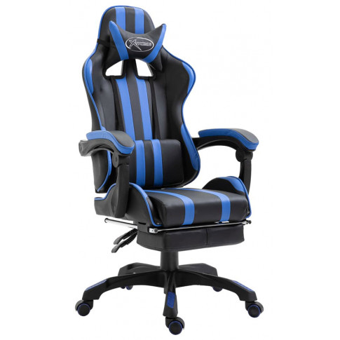 Niebieski fotel gamingowy z podnóżkiem Kenex