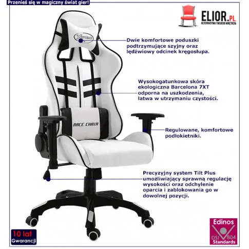 Biały fotel obrotowy Kento czarny