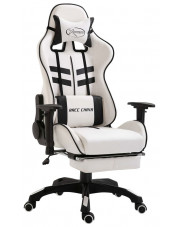 Biało-czarne krzesło gamingowe z podnóżkiem - Darso w sklepie Edinos.pl