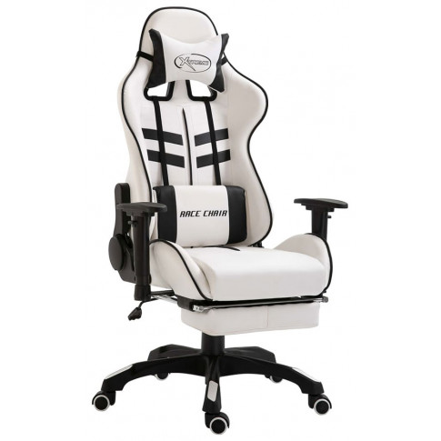 Biało-czarny fotel gamingowy z podnóżkiem Darso