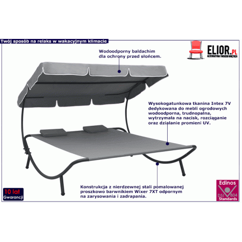 Fotografia Szary podwójny leżak z baldachimem - Wintex 3X z kategorii Leżaki ogrodowe