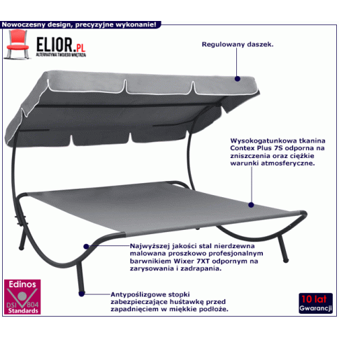 Duży szary leżak do ogrodu z daszkiem Martes