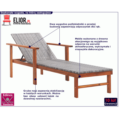 Szary rozkładany lezak Granti 3X