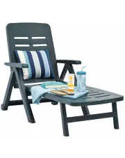 Zielony regulowany leżak plastikowy ogrodowy z podłokietnikami - Elania w sklepie Edinos.pl