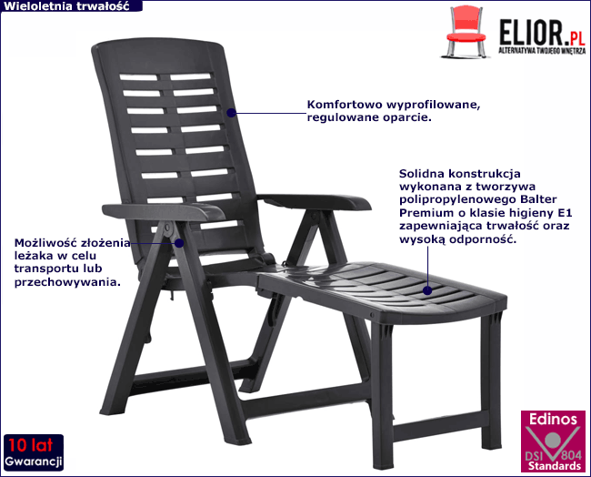 Produkt Antracytowy leżak do ogrodu składany - Foros