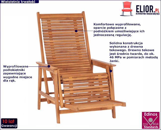 Produkt Regulowane krzesło ogrodowe z podnóżkiem - Nala