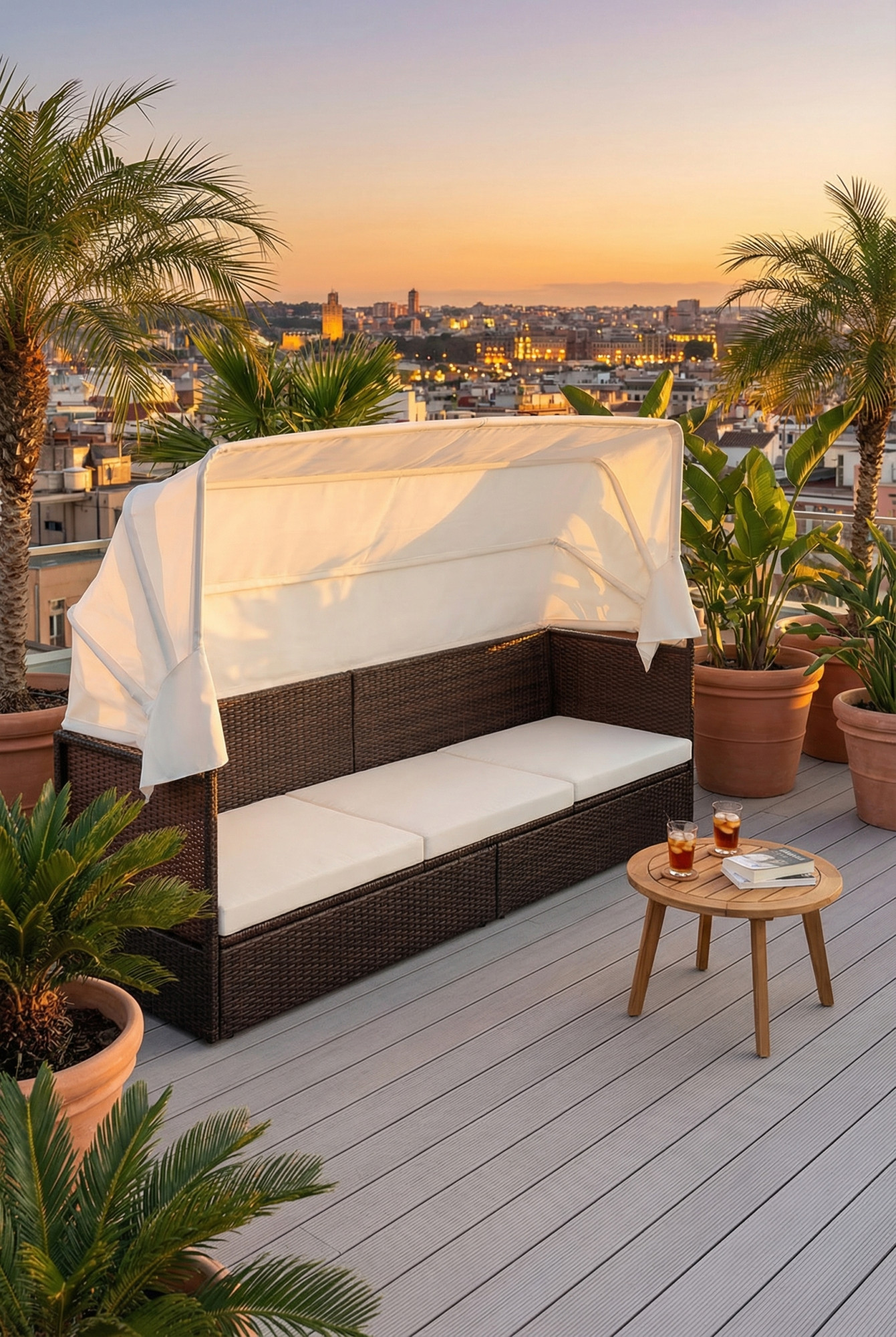 Aranżacja tarasu z sofą magnolia