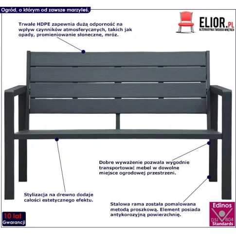 Szara ławka ogrodowa Daria infografika