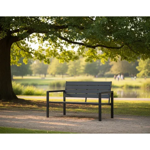 Czarna ławka ogrodowa z oparciem   Vesper