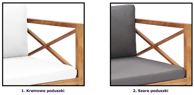 Kolory poduszek drewnianej ławki ogrodowej Ryxos