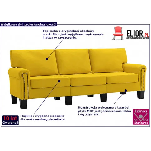 Luksusowa trzyosobowa sofa żółta Alaia 3X