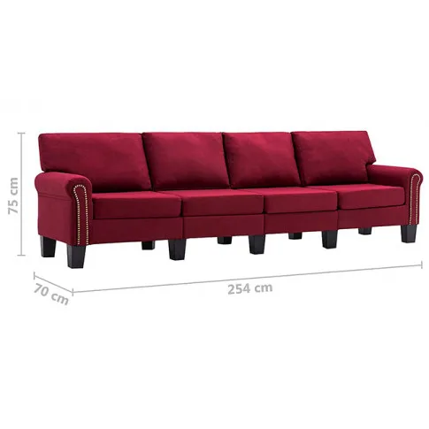 Luksusowa czteroosobowa sofa czerwona Alaia 4X