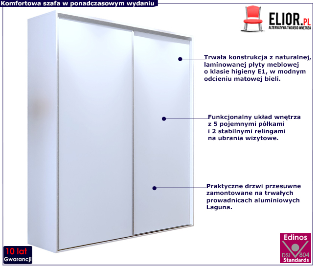 Biała minimalistyczna szafa przesuwna 200 cm Savona 2X