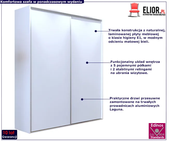 Biała minimalistyczna szafa przesuwna 200 cm Estori 2X