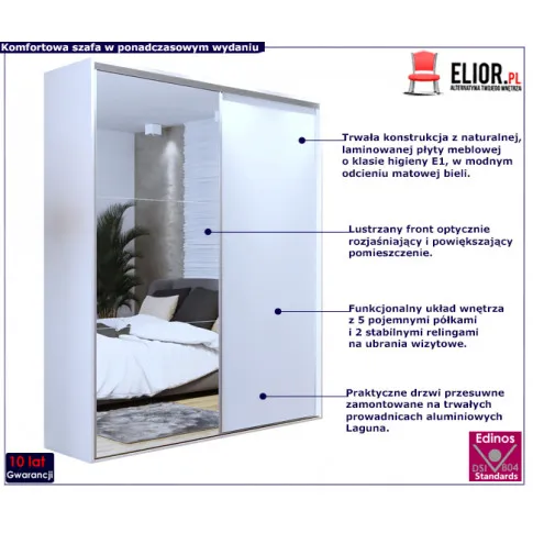 Biała dwudrzwiowa szafa przesuwna z lustrem 200 cm Savona 3X