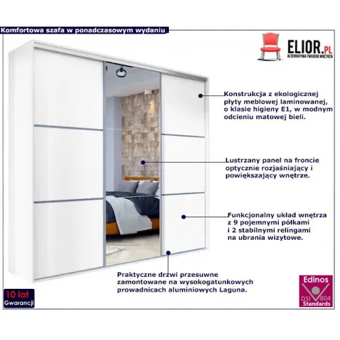 Biala minimalistyczna szafa z lustrem SAVONA 6X