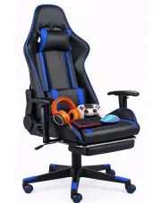Niebiesko-czarny obrotowy fotel do gier z podnóżkiem - Epic Egra w sklepie Edinos.pl