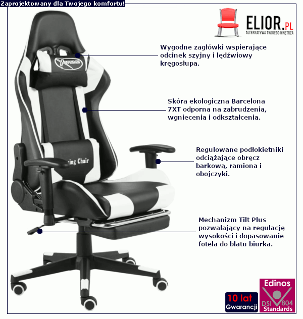Biało-czarny fotel do gry Divinity: cechy produktu