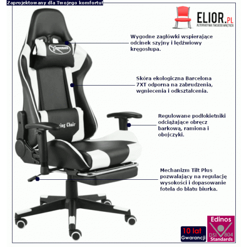 Biało-czarny fotel z podnóżkiem Divinity: informacje