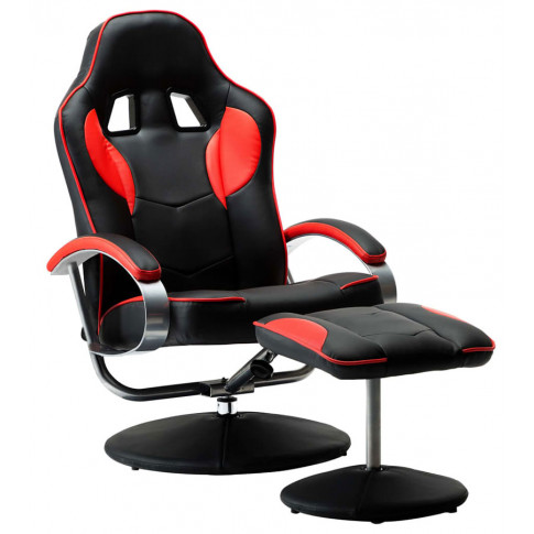 Czarno-czerwony fotel gamingowy z podnóżkiem Endy