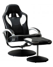 Czarno-biały ergonomiczny fotel z podnóżkiem - Endy w sklepie Edinos.pl