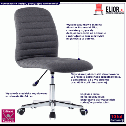 Ciemnoszary fotel biurowy na kółkach Carmin