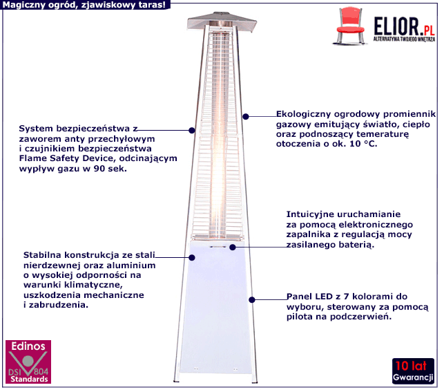 Parasol grzewczy z panelem LED do ogrodu Boner