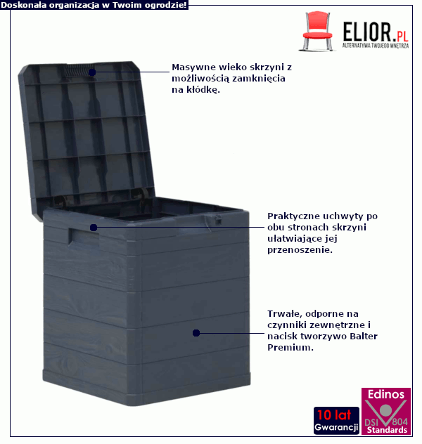 Antracytowa Pojemna Skrzynia Ogrodowa - Jardim 2X 50X50 8 Właściwości skrzyni ogrodowej Jardim 2X