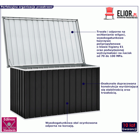 Czarna prostokątna skrzynia do ogrodu Milagro