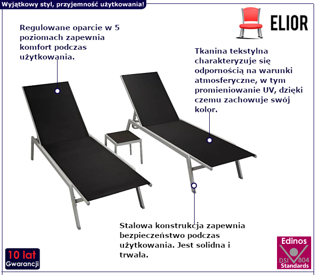 Zestaw dwóch leżaków ze stolikiem Benvio