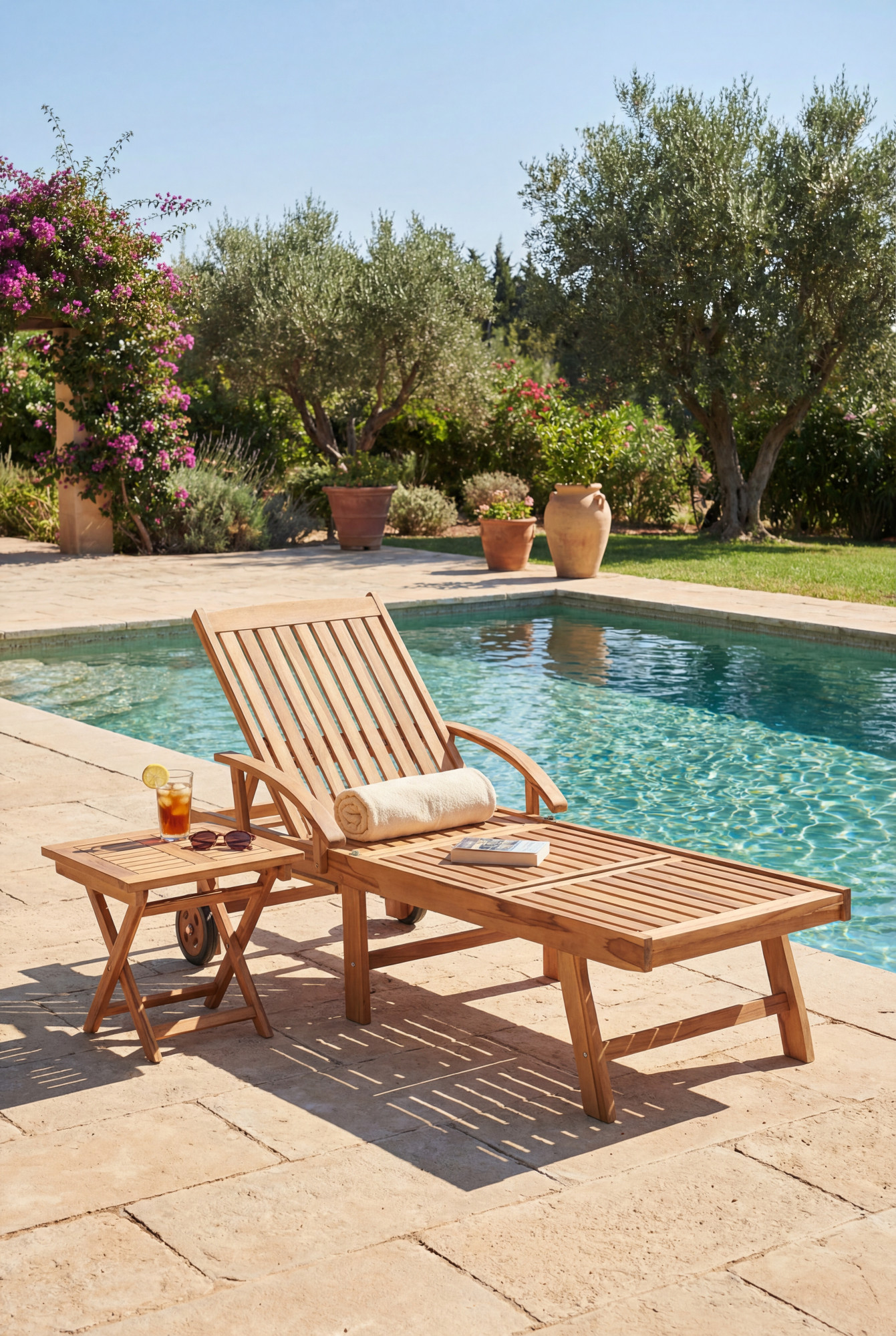 Aranżacja tarasu z leżakiem ogrodowym ze stolikiem - Horta 3X