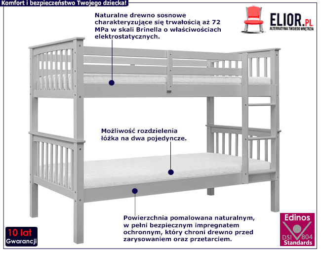 Piętrowe łóżko dla dzieci drewniane Toca 2X