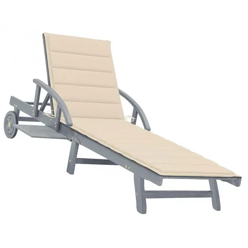 Beżowy leżak ogrodowy na kółkach Solar
