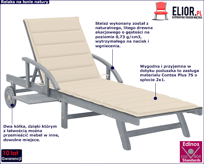 Drewniany leżak ogrodowy Irvine