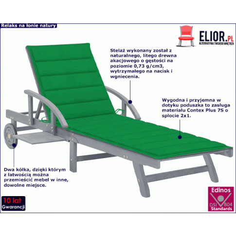 Zielony rozkladany lezak do ogrodu Solar