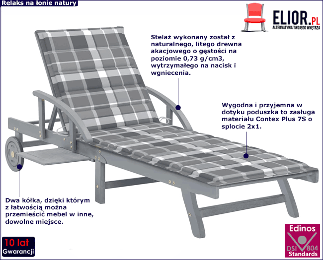 Drewniany leżak ogrodowy Solar