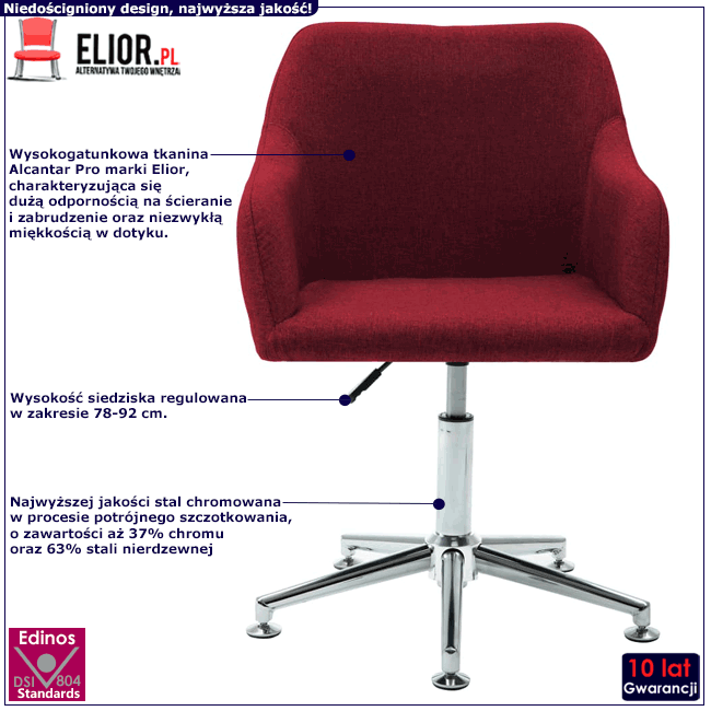 Nowoczesny czerwony fotel obrotowy do biura Dakar