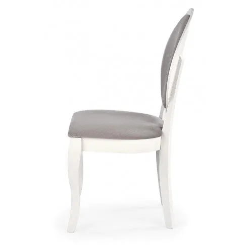 Białe drewniane krzesło medalion z popielatą tapicerką Windsor