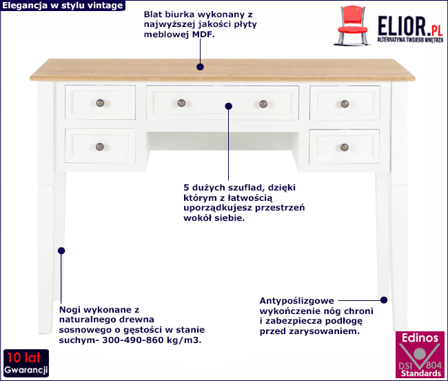 Produkt Biało-brązowe biurko retro do gabinetu - Marshal