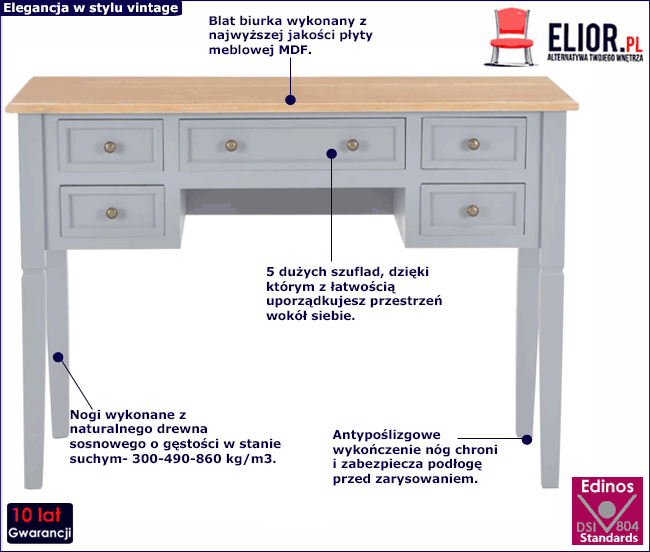 Produkt Szare minimalistyczne biurko do gabinetu - Marshal