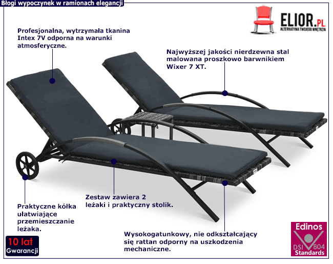 Zestaw dwóch leżaków ze stolikiem Tomis