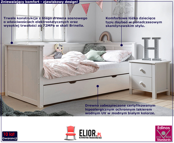 Białe łóżko daybed leżanka z szufladą Isadora 7X