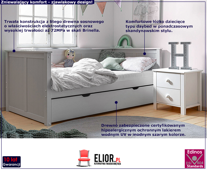 Szare łóżko daybed leżanka z szufladą Isadora 7X