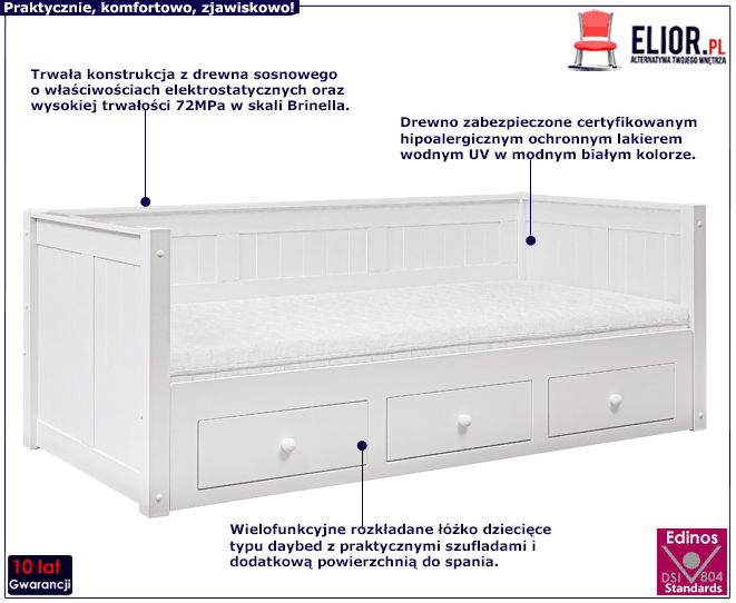 Drewniane rozsuwane łóżko z szufladami Isadora 8X