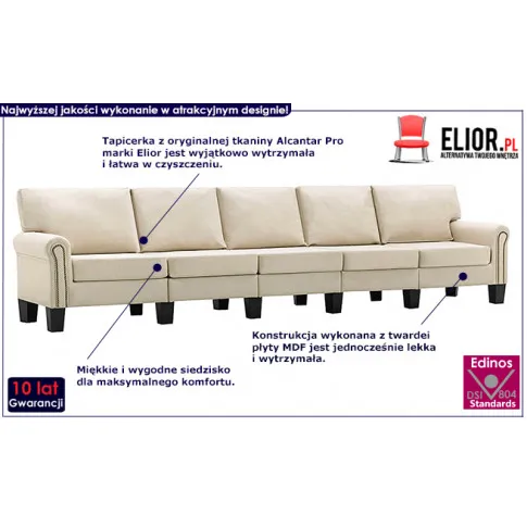 Dekoracyjna 5-osobowa kremowa sofa Alaia 5X