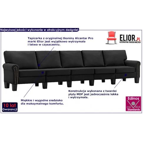 Dekoracyjna 5-osobowa czarna sofa Alaia 5X