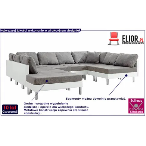 Sofa modułowa biało-jasnoszara z ekoskóry Astoa