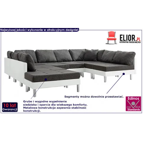 Sofa modułowa biało-ciemnoszara z ekoskóry Astoa